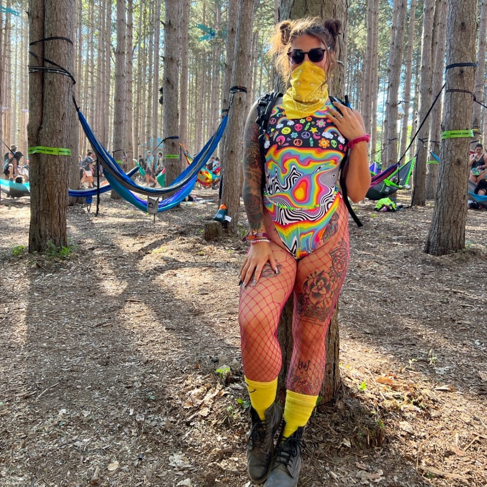 Freedom Ravewear high cut / side boob onesie trippy